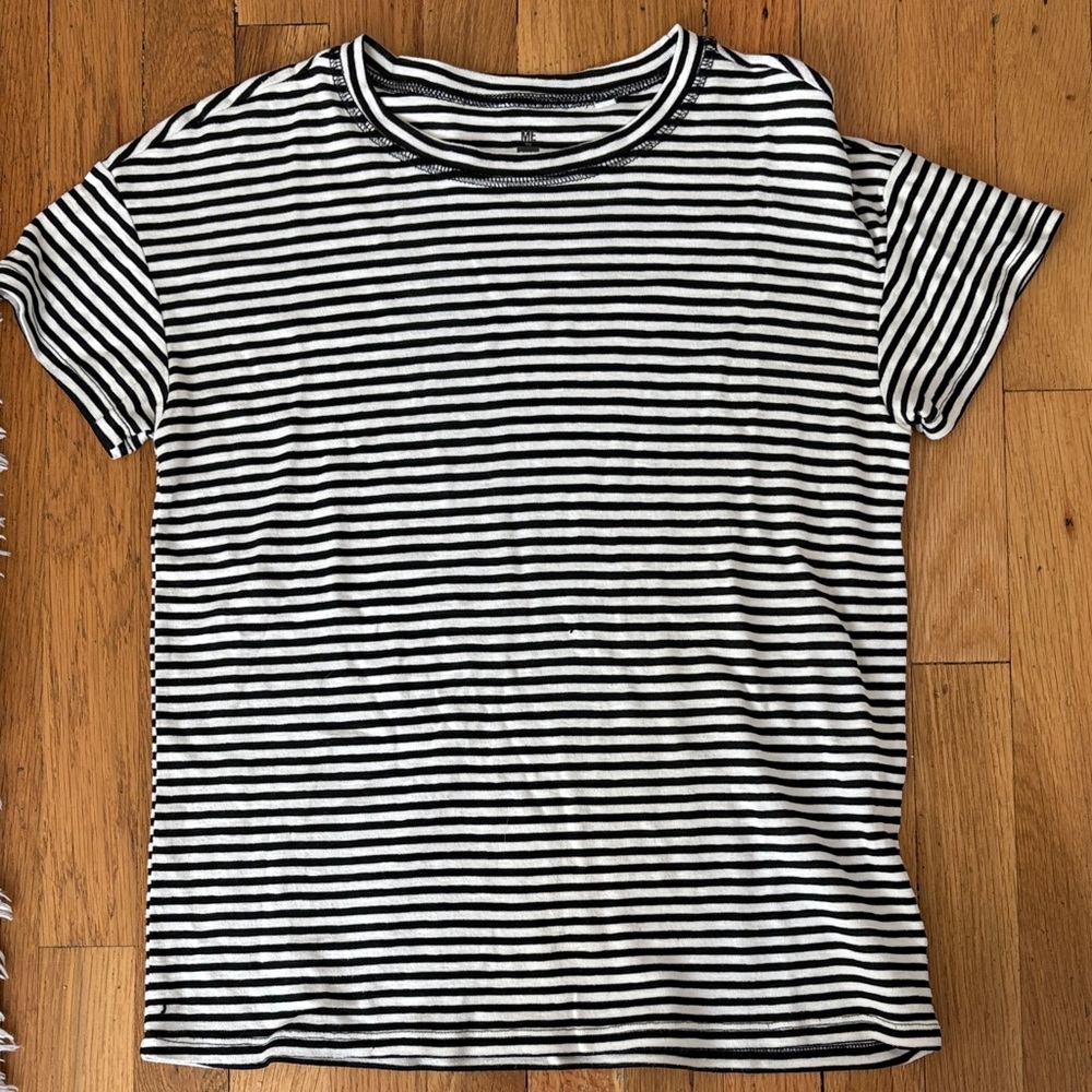 Me to We Black and White Striped Short Sleeve Tee